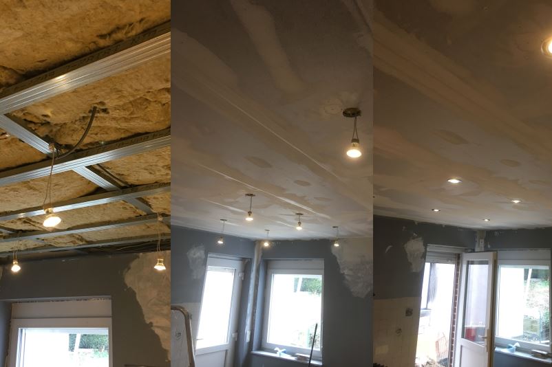 Diana Renovation Liege isolation faux plafond laine verre roche plafonnage platre gyproc electricite nouvelle installation spot plafond - Diana Rénovation - Immo Valorisation